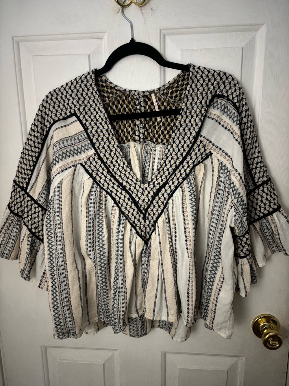 Free People Cream & Black Embroidered Boho Tunic